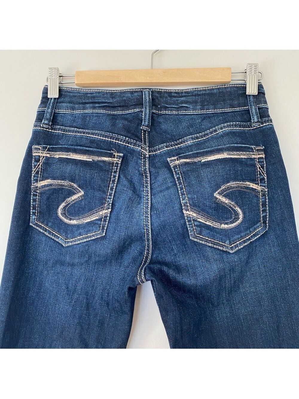 Silver Avery Straight Jeans Mid Rise 27x30 Dark Wash Thick Stitch